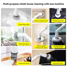 Electric Spin Scrubber Cordless Cleaning Brush with 8 Replaceable Brush Heads 2 Extension Handle for Bathtub Kitchen Window