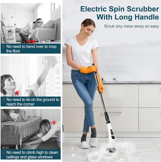 7 in 1 Electric Spin Scrubber Cleaning Brush Cordless for Kitchen Bathroom Tile Grout Household Portable Tool