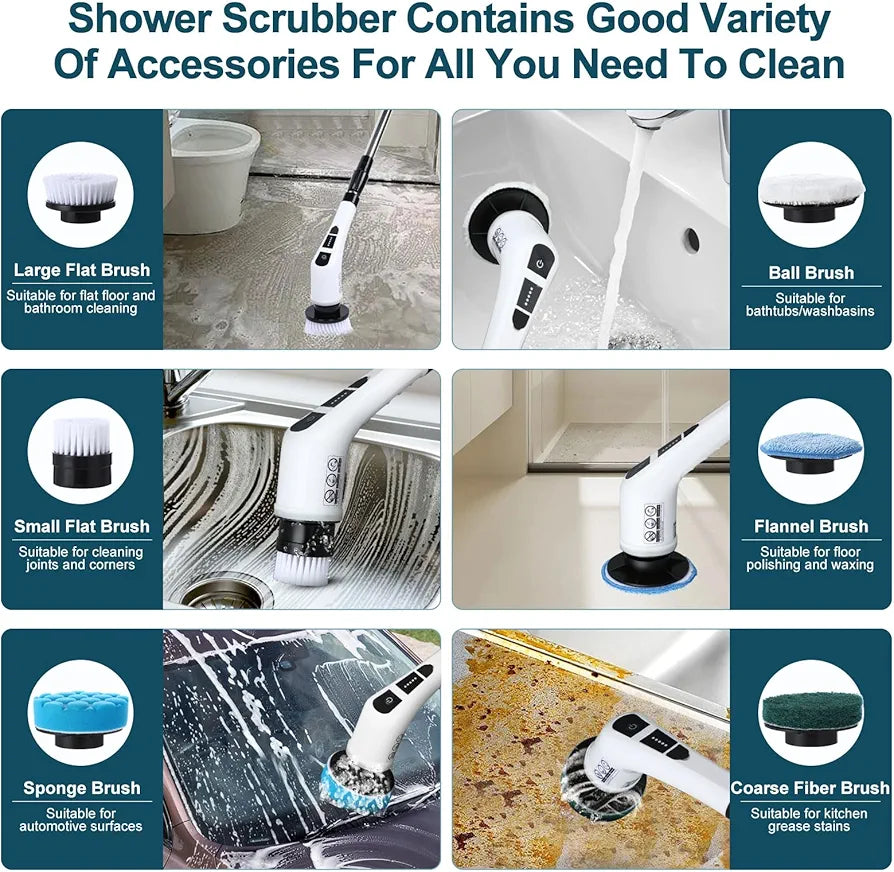 7 in 1 Electric Spin Scrubber Cleaning Brush Cordless for Kitchen Bathroom Tile Grout Household Portable Tool
