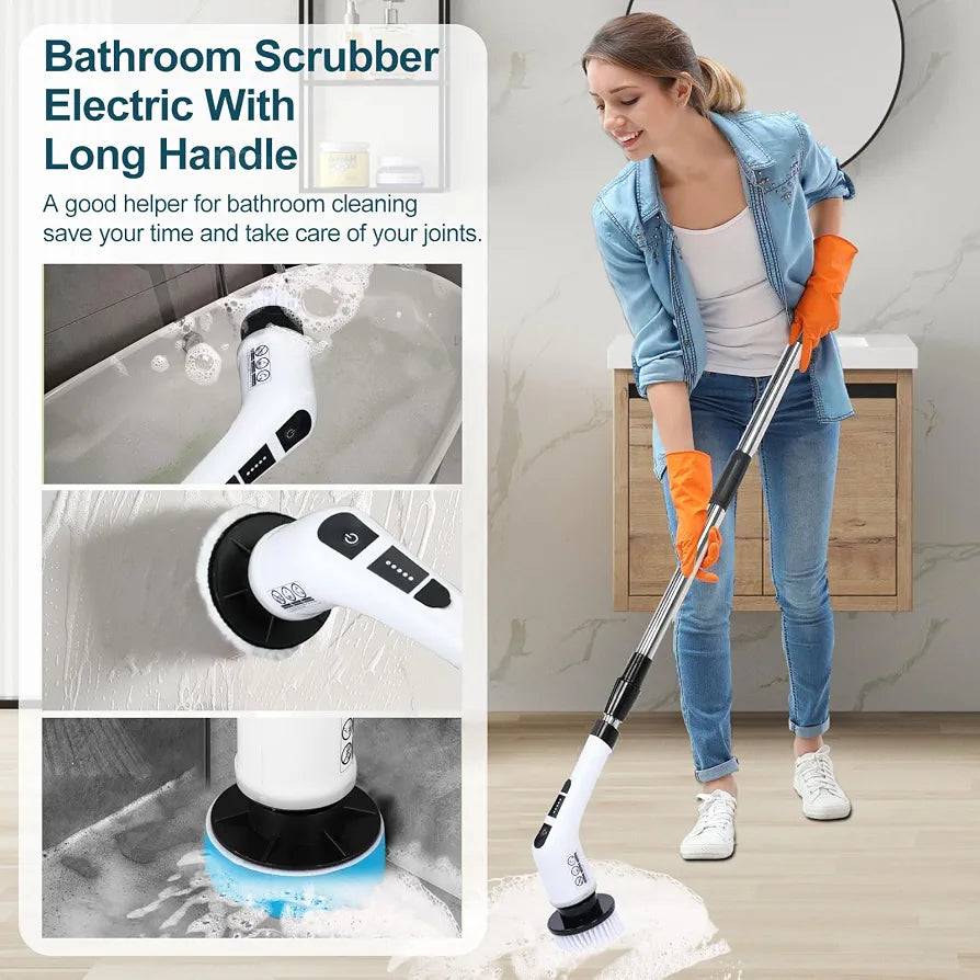 7 in 1 Electric Spin Scrubber Cleaning Brush Cordless for Kitchen Bathroom Tile Grout Household Portable Tool